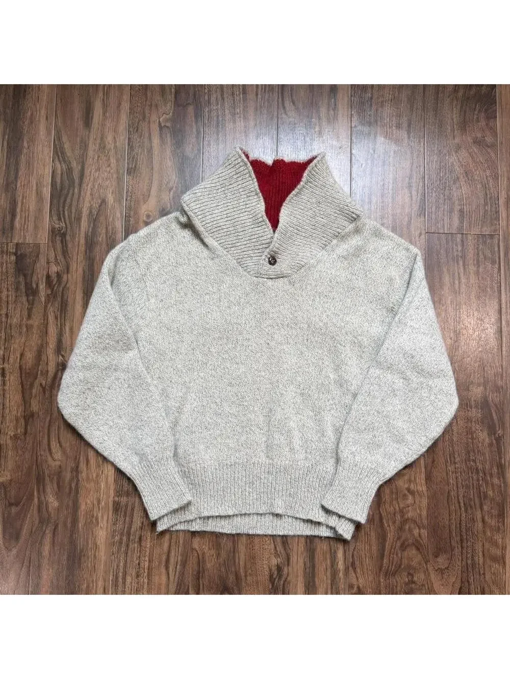 Vintage 80s 90s Eddie Bauer Ragg Wool Chunky Shawl Neck Sweater Size XL